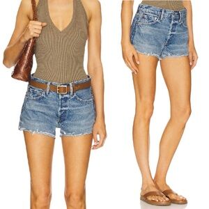 AGOLDE Denim Shorts Parker Distressed High-Rise Button Fly Blue Size 28